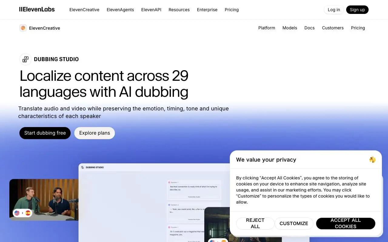 ElevenLabs Dubbingの画面