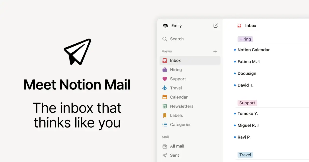 Notion Mailの画面