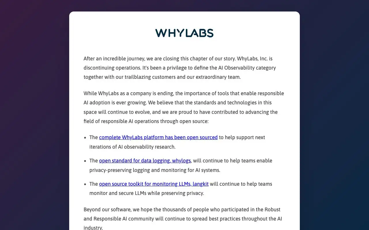 WhyLabsの画面